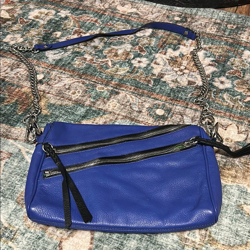Blue Leather Chain Strap Bag